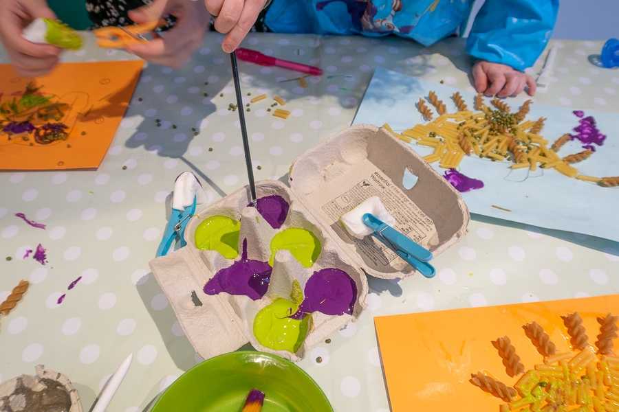 Painted pasta dinosaur